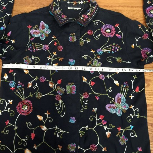 THE QUACKER FACTORY EMBROIDERED FLORAL BEADED JACKET WOMENS M BLACK GLAM BOHO - Picture 9 of 11